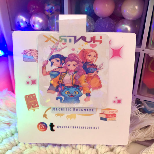 Handmade Holographic K-Pop Demon Hunters Magnetic Bookmark | Anime Bookmark | Kpop Gift for Readers & Book Lovers