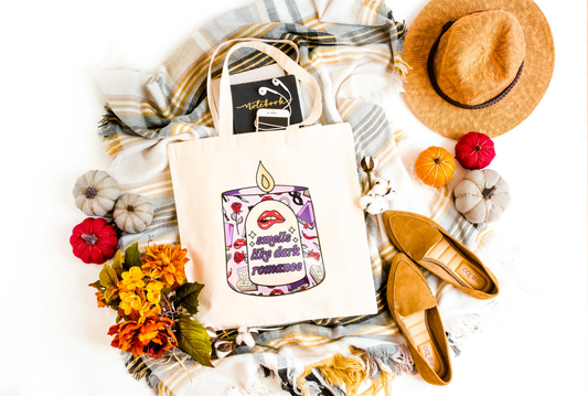 Smells Like Dark Romance Tote Bag–Bookish Candle Design,Dark Romance Reader Gift, Romantasy Tote, Spicy Book Lover Bag,Gothic Book Aesthetic