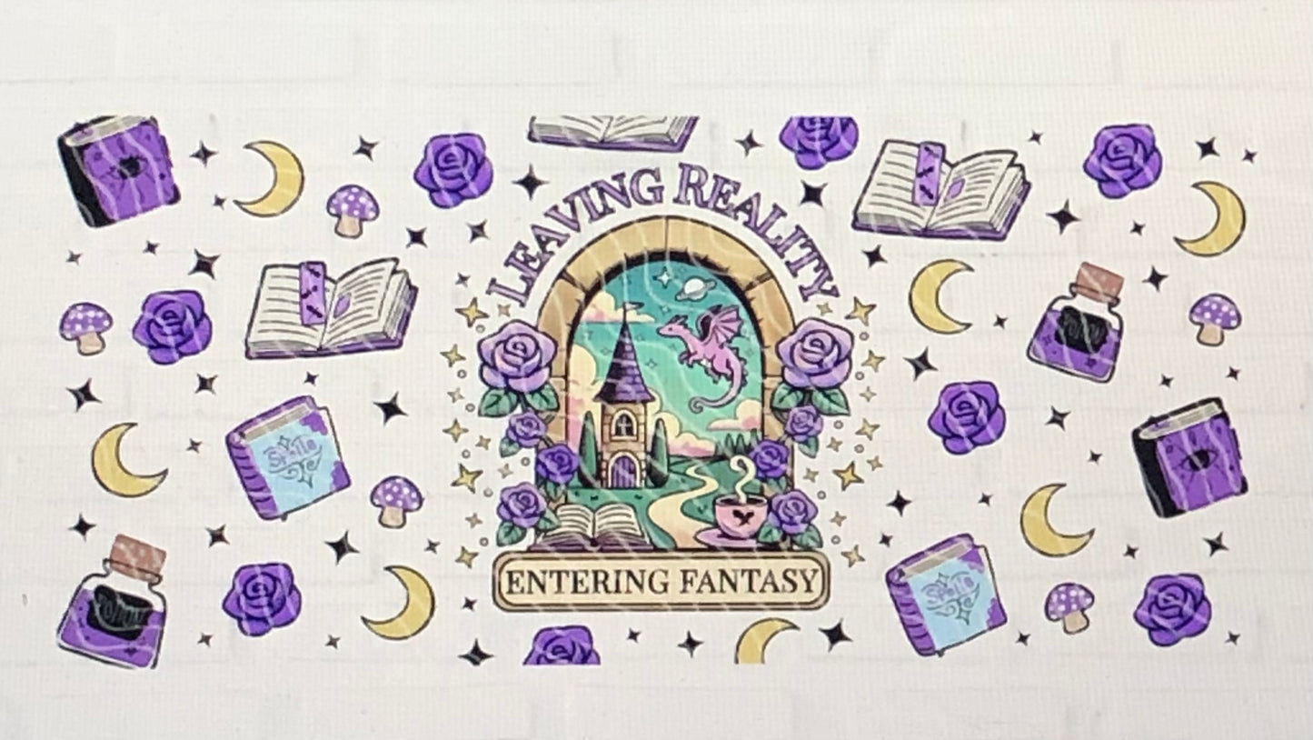 Leaving Reality Entering Fantasy Glass Can Tumbler | Bookish Gift | Aesthetic Glass Cup with Bamboo Lid & Straw | Fantasy Reader Drinkware