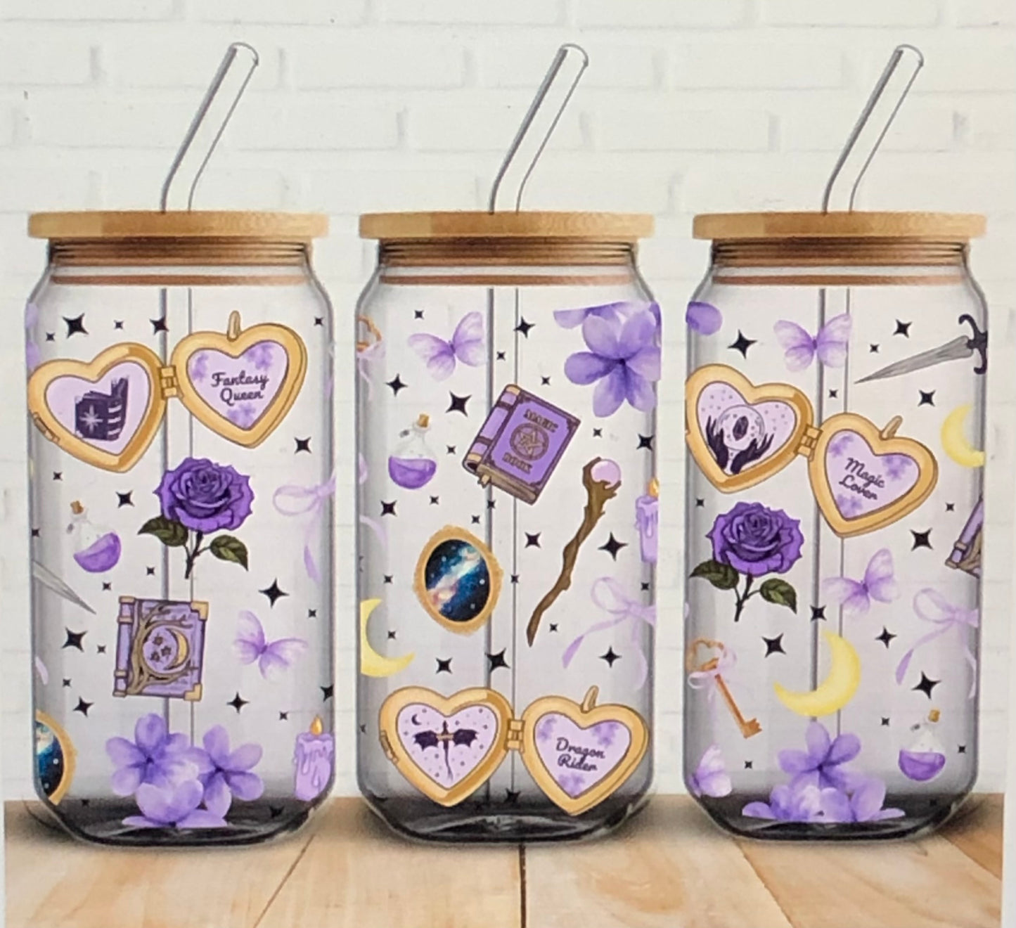 Dragon Rider Glass Tumbler with Bamboo Lid & Glass Straw | Bookish Drinkware | Aesthetic Reading Cup | Gift for Readers, Fantasy Lovers