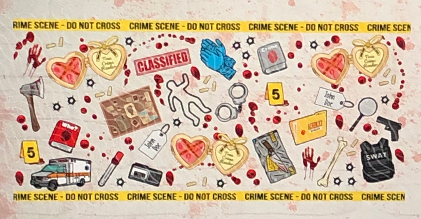 True Crime Glass Tumbler with Bamboo Lid & Straw – 16oz Clear or Frosted Iced Coffee Cup | Crime Scene Aesthetic | Murder Mystery Gift