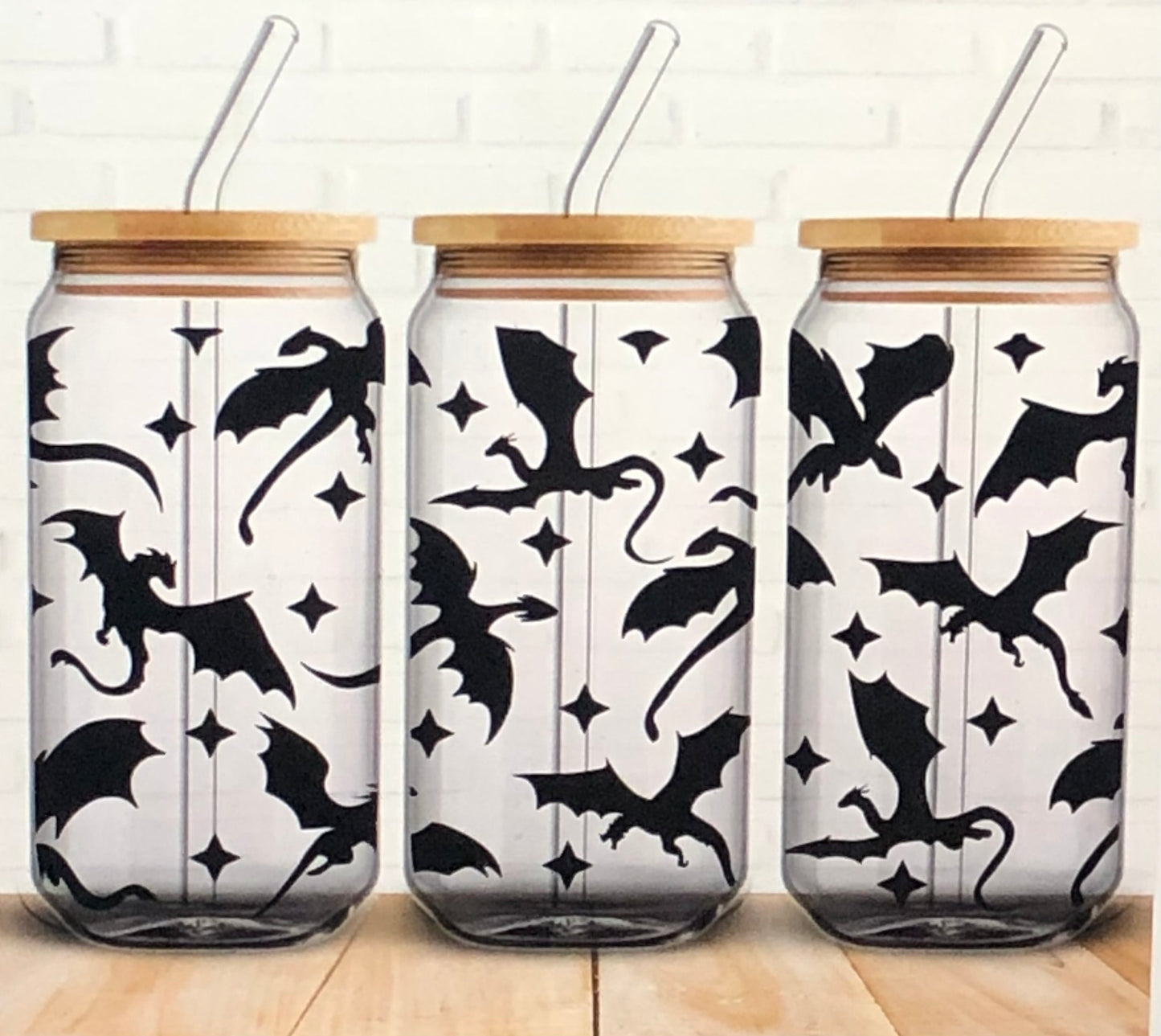 Fantasy Dragon Tumbler with Bamboo Lid and Straw | Bookish Iced Coffee Glass Can Cup | Dragon Lover Gift for Fantasy Readers & Gamers | DnD