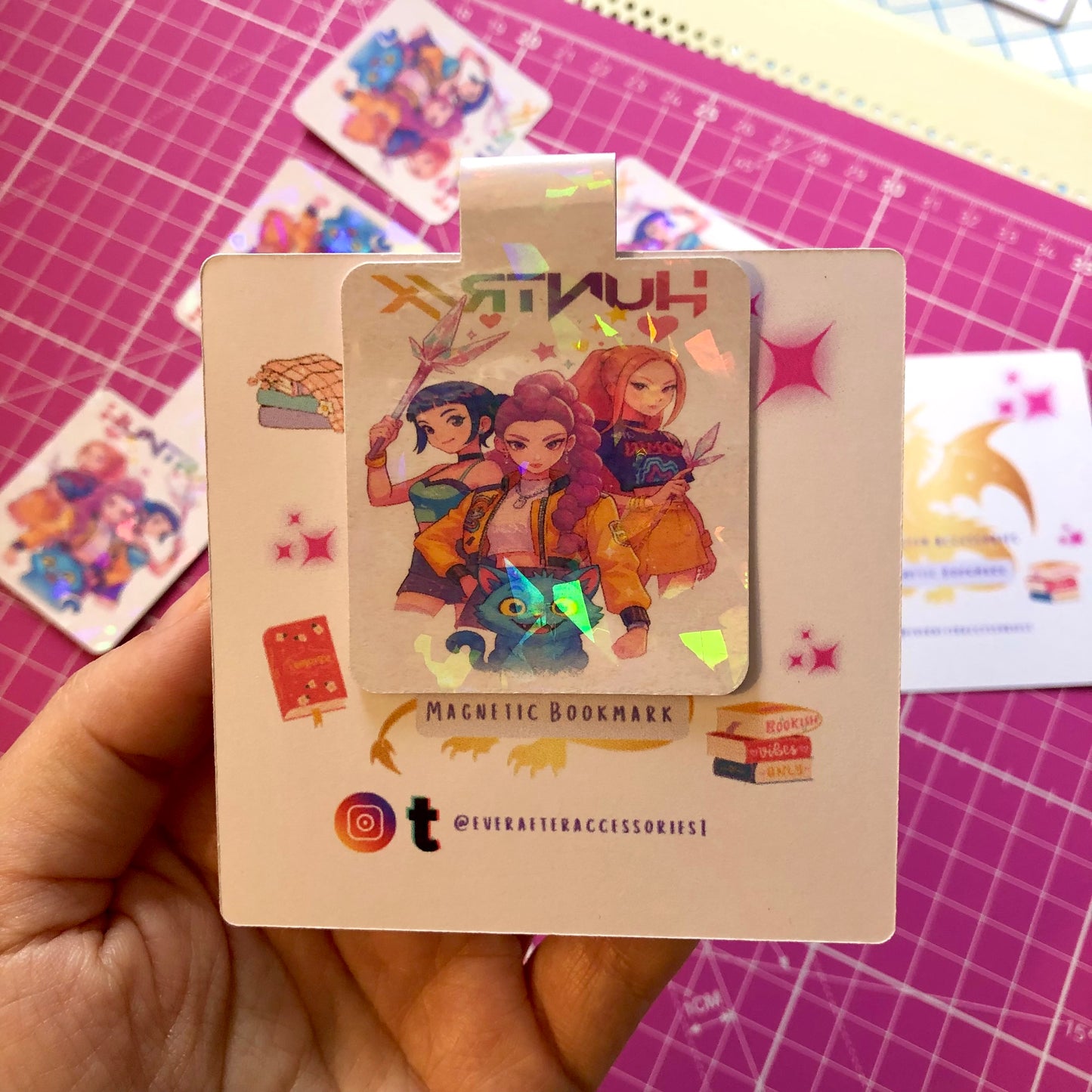 Handmade Holographic K-Pop Demon Hunters Magnetic Bookmark | Anime Bookmark | Kpop Gift for Readers & Book Lovers