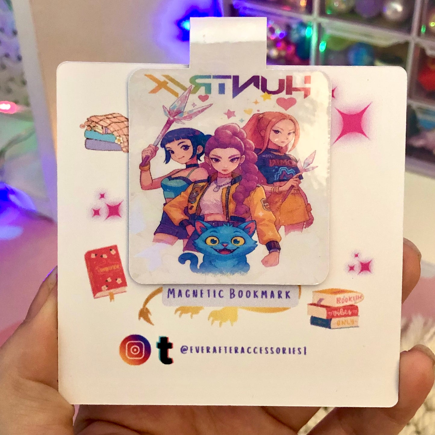 Handmade Holographic K-Pop Demon Hunters Magnetic Bookmark | Anime Bookmark | Kpop Gift for Readers & Book Lovers