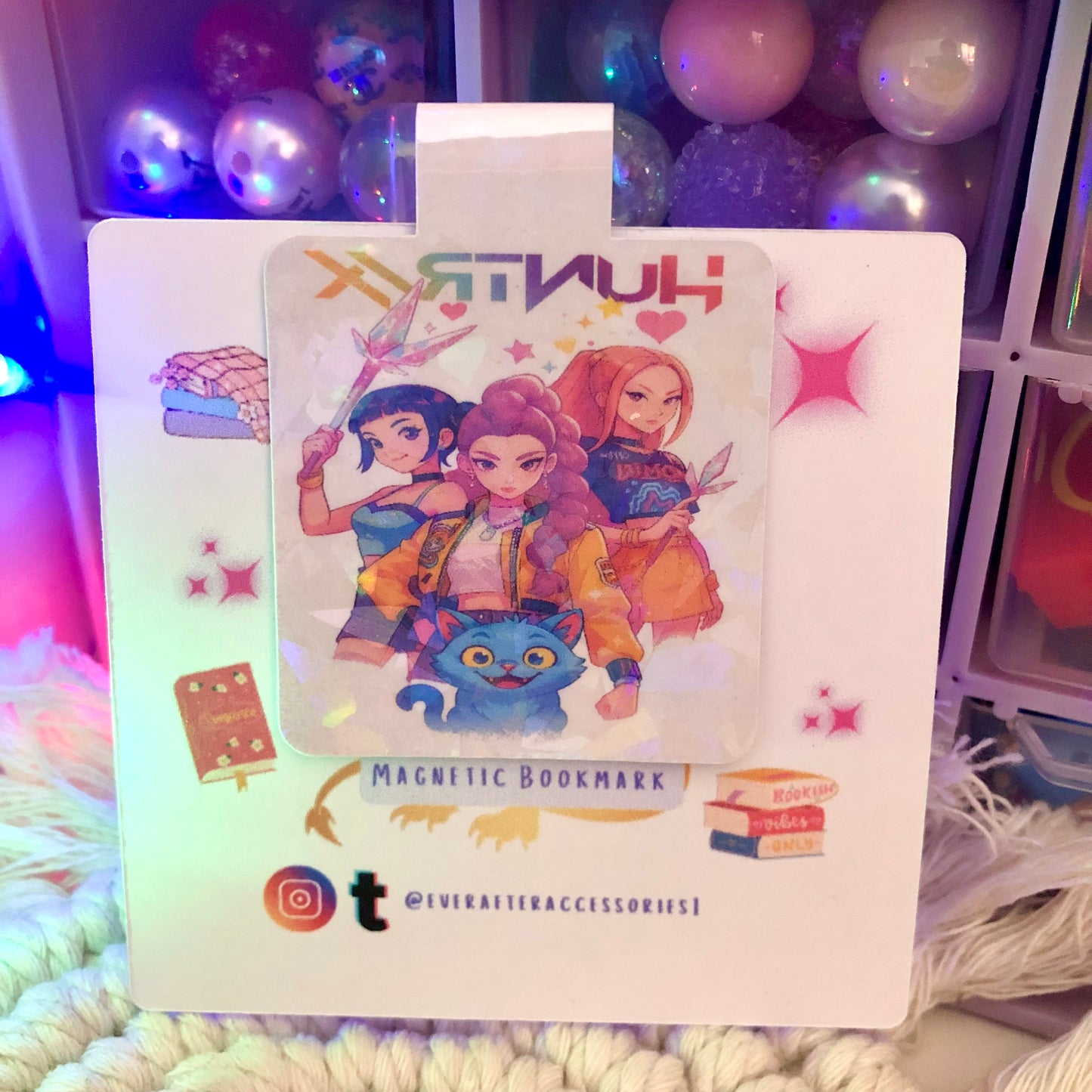 Handmade Holographic K-Pop Demon Hunters Magnetic Bookmark | Anime Bookmark | Kpop Gift for Readers & Book Lovers