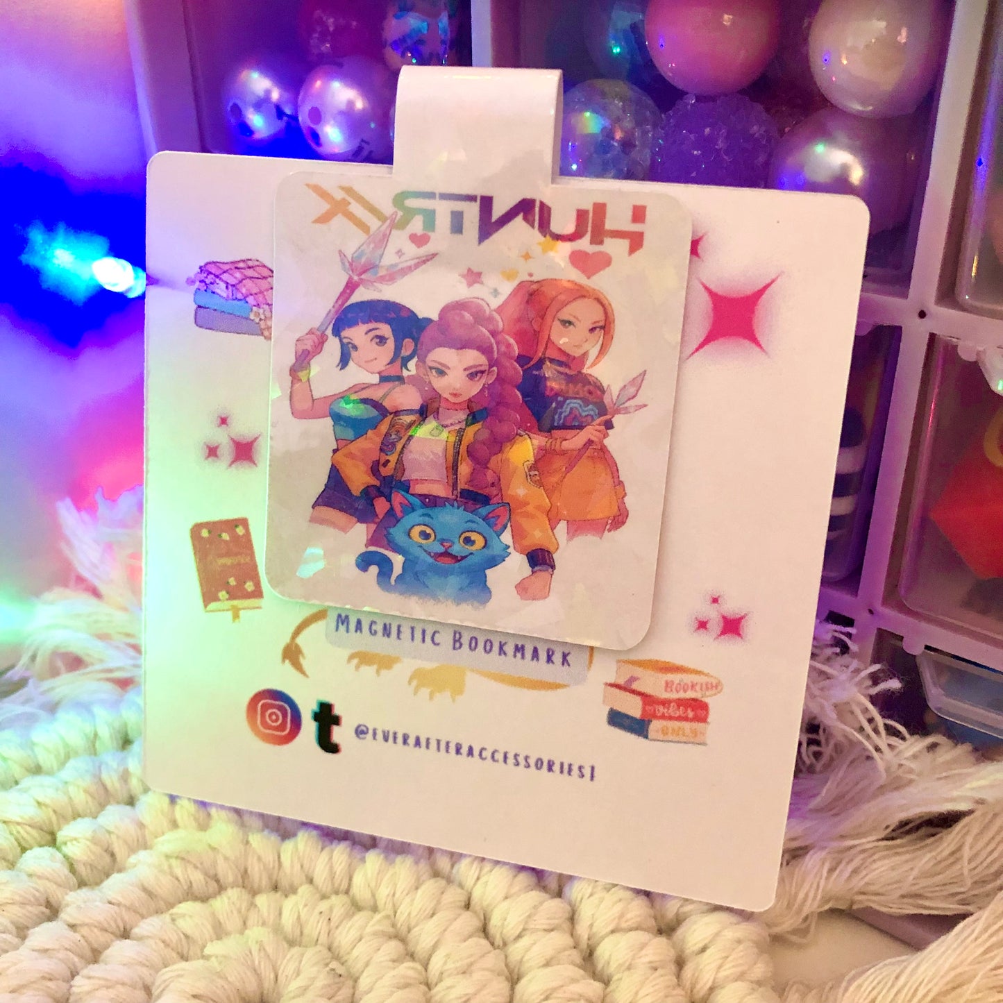 Handmade Holographic K-Pop Demon Hunters Magnetic Bookmark | Anime Bookmark | Kpop Gift for Readers & Book Lovers