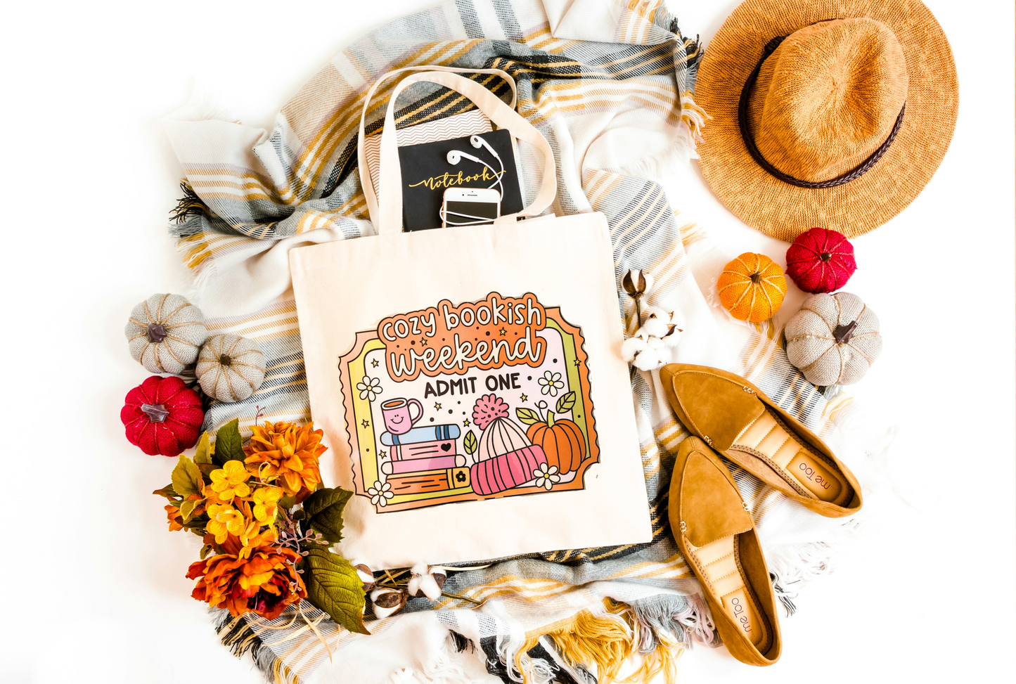 Cozy Bookish Weekend Tote Bag | Cute Autumn Book Lover Gift | Reusable Canvas Bag for Readers & Fall Vibes